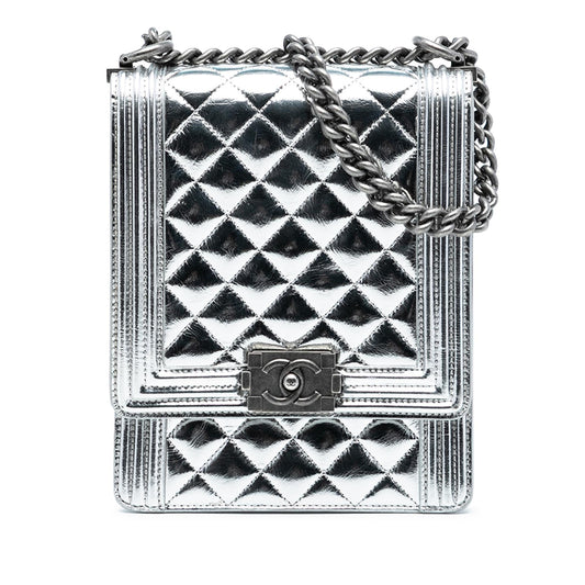 Chanel Quilted Metallic Calfskin North South Boy Flap