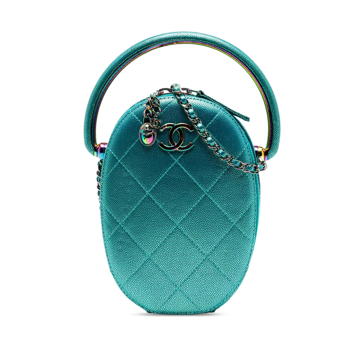 Chanel Quilted Metallic Caviar Rainbow Hardware Oval Camera Bag
