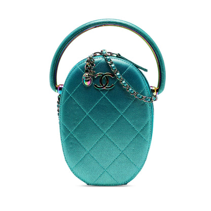 Chanel Quilted Metallic Caviar Rainbow Hardware Oval Camera Bag
