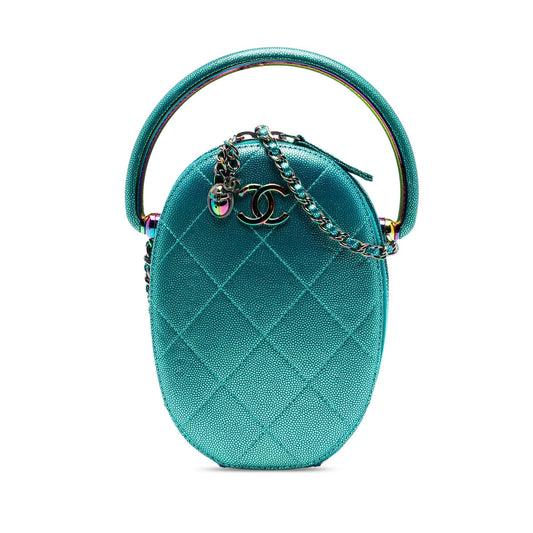 Chanel Quilted Metallic Caviar Rainbow Hardware Oval Camera Bag