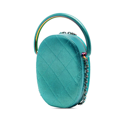 Chanel Quilted Metallic Caviar Rainbow Hardware Oval Camera Bag