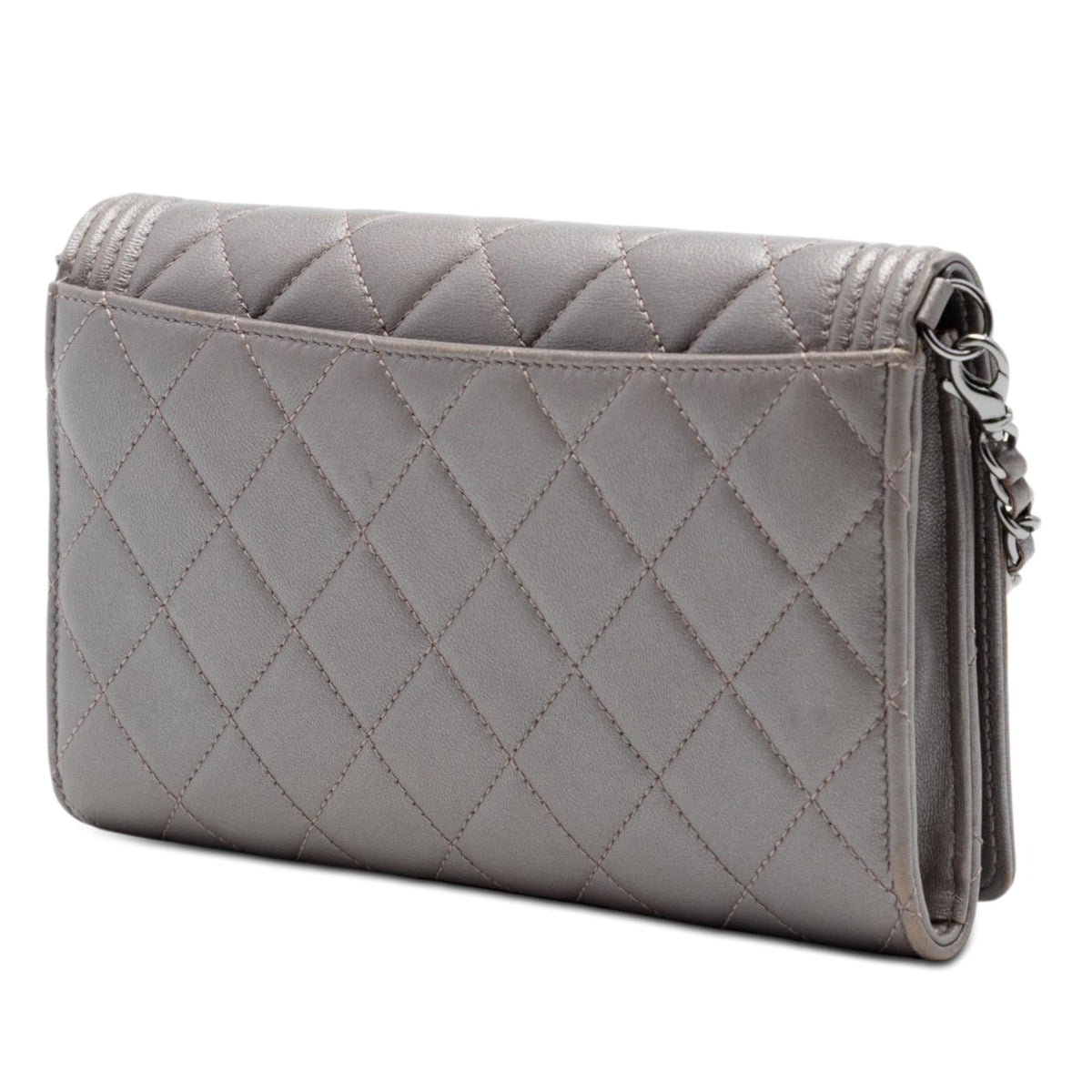 Chanel Quilted Metallic Lambskin Boy Clutch On Chain