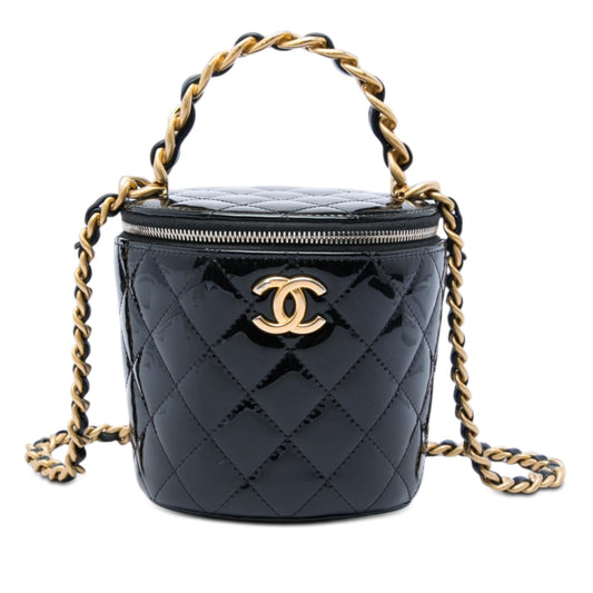 Chanel Quilted Patent Afternoon Tea Top Handle Vanity Case with Chain
