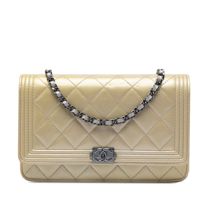 Chanel Quilted Patent Boy Wallet on Chain
