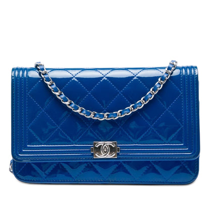 Chanel Quilted Patent Boy Wallet on Chain