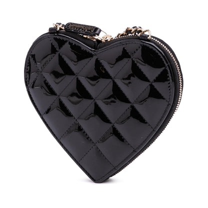 Chanel Quilted Patent Calfskin CC Heart Clutch With Chain