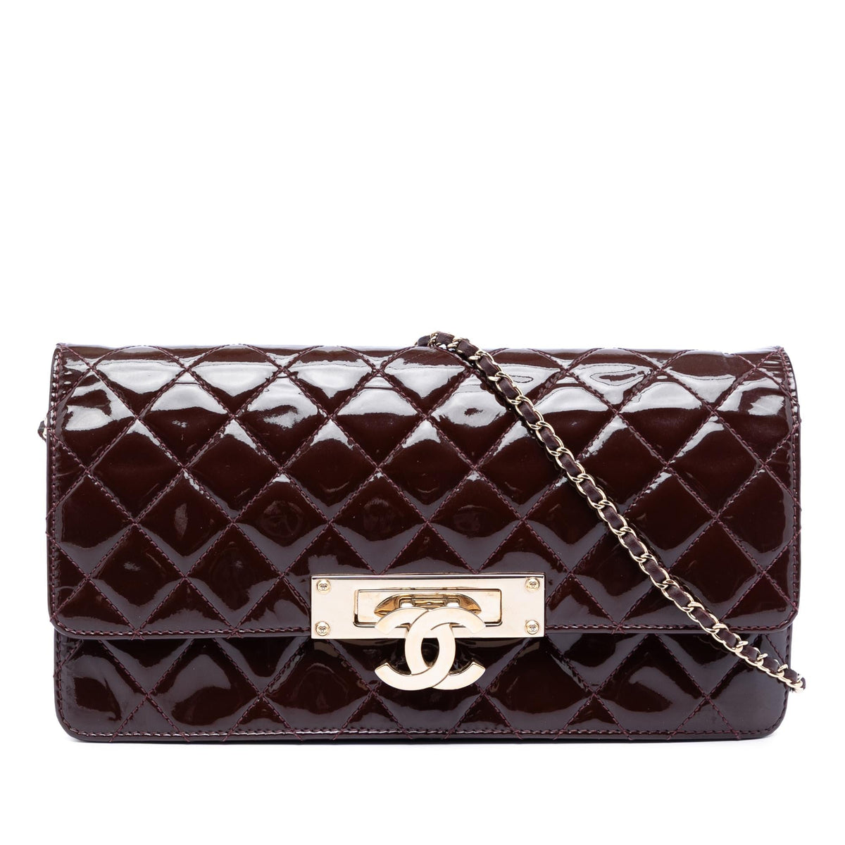 Chanel Quilted Patent Golden Class East West Wallet on Chain