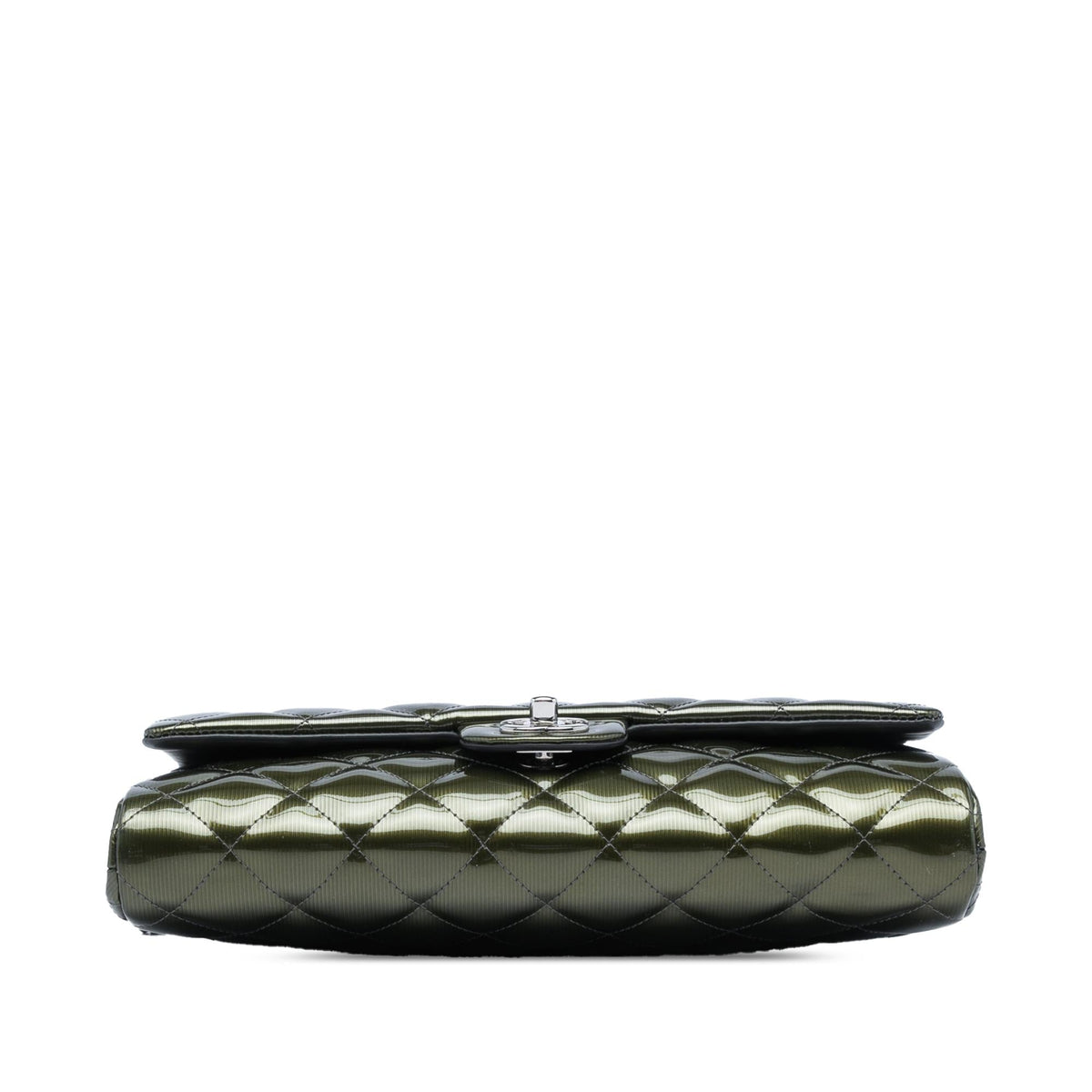 Chanel Quilted Striated Metallic Patent Clutch with Chain