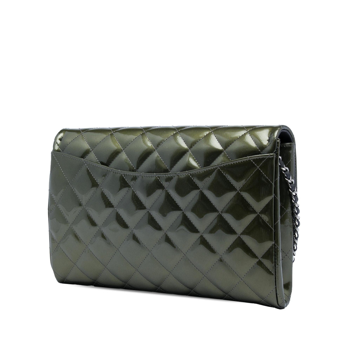 Chanel Quilted Striated Metallic Patent Clutch with Chain