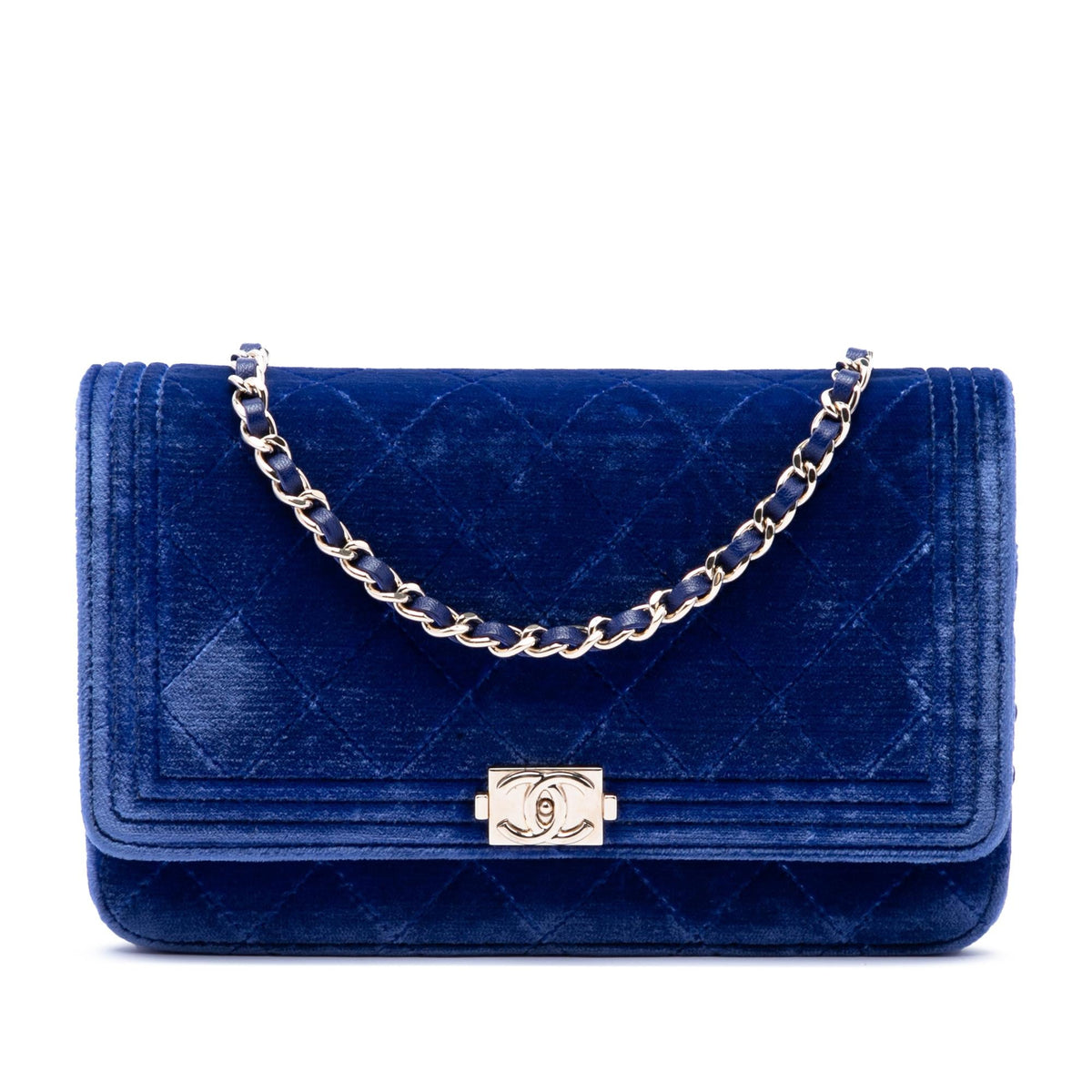 Chanel Quilted Velvet Boy Wallet On Chain