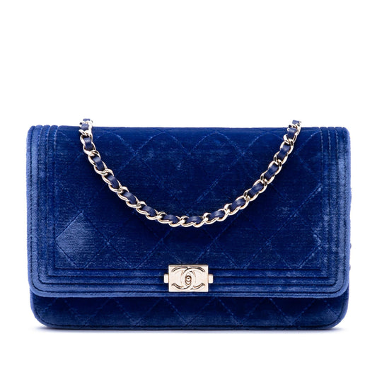 Chanel Quilted Velvet Boy Wallet On Chain