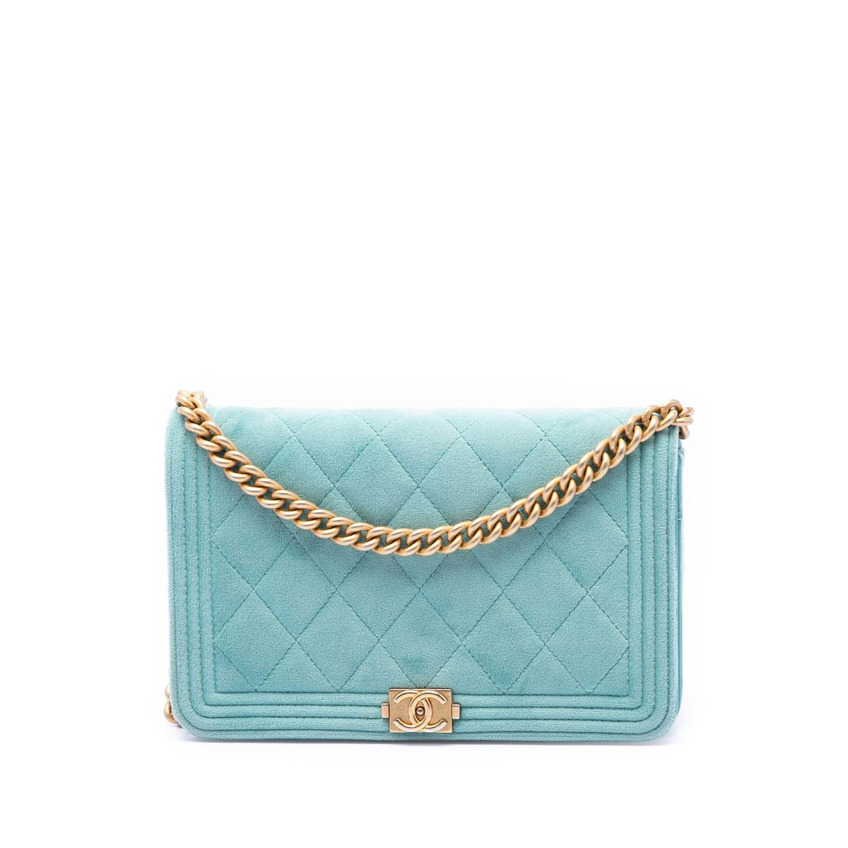 Chanel Quilted Velvet Boy Wallet On Chain