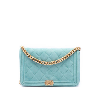 Chanel Quilted Velvet Boy Wallet On Chain