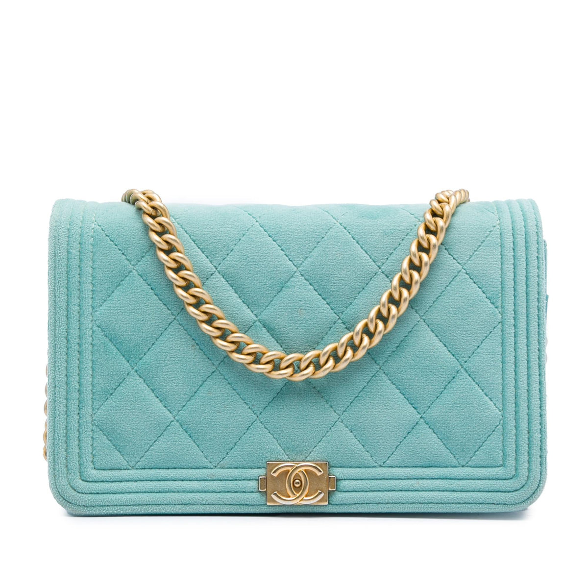 Chanel Quilted Velvet Boy Wallet On Chain