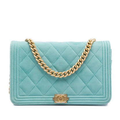 Chanel Quilted Velvet Boy Wallet On Chain