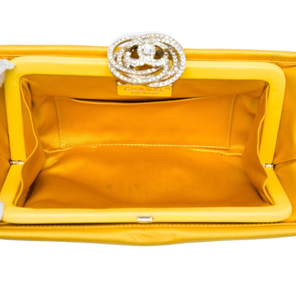 Chanel Satin Crystal Camellia Evening Frame Clutch
