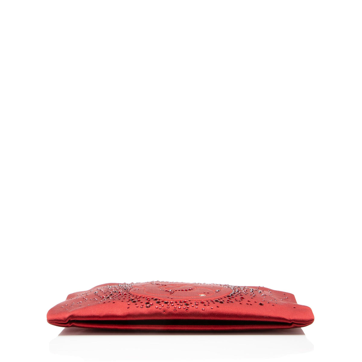 Chanel Satin Crystal Embellished Camellia Clutch on Chain