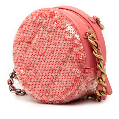 Chanel Sequin Lambskin 19 Round Clutch With Chain