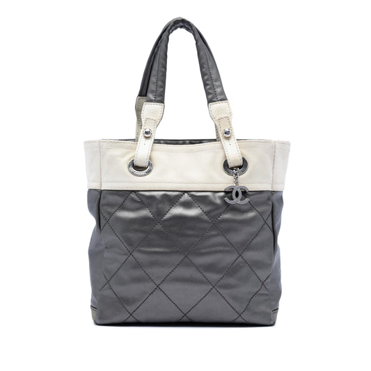 Chanel Small Bicolor Quilted Coated Canvas Paris Biarritz Tote