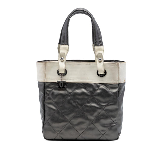 Chanel Small Bicolor Quilted Coated Canvas Paris Biarritz Tote