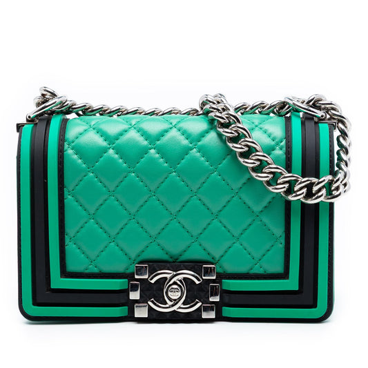 Chanel Small Bicolor Quilted Lambskin and Rubber Boy Flap