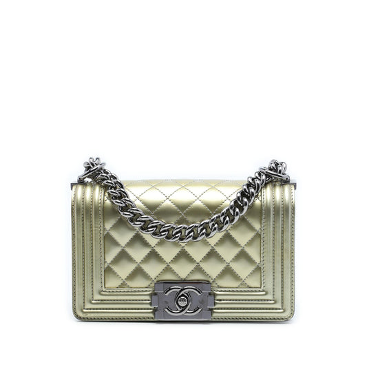 Chanel Small Bicolor Quilted Metallic Patent Boy Flap