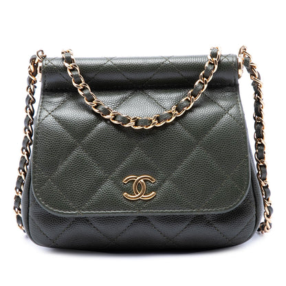 Chanel Small CC Quilted Caviar Bar Flap Clutch With Chain
