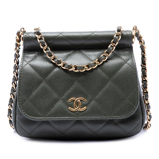 Chanel Small CC Quilted Caviar Bar Flap Clutch With Chain