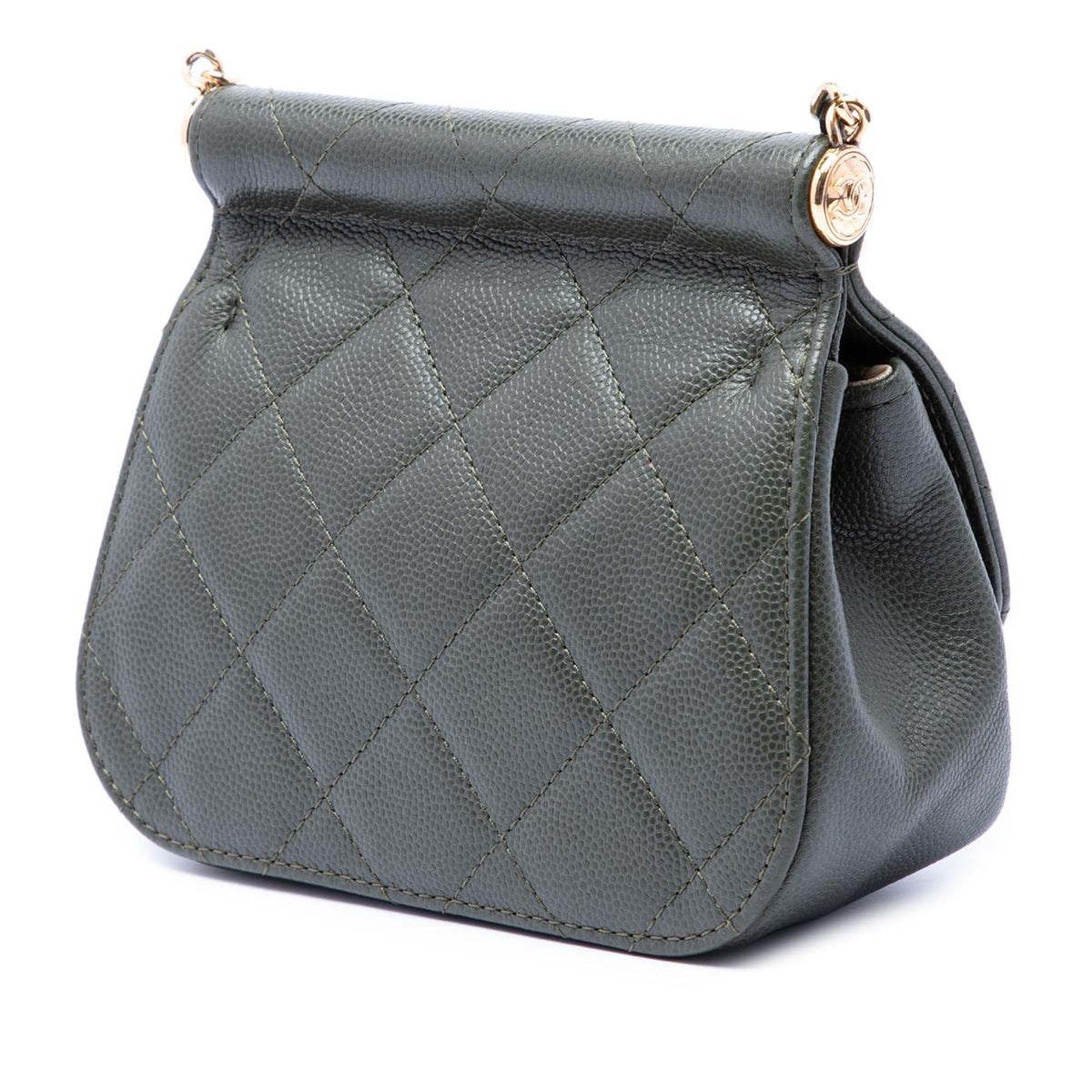 Chanel Small CC Quilted Caviar Bar Flap Clutch With Chain