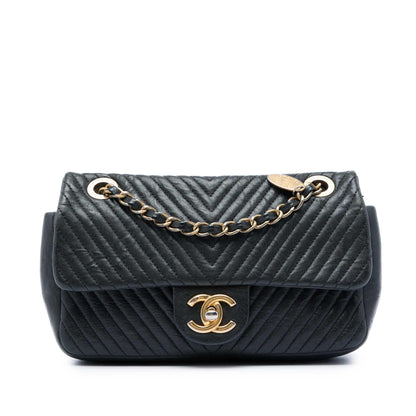 Chanel Small Chevron Wrinkled Calfskin Medallion Charm Surpique Flap