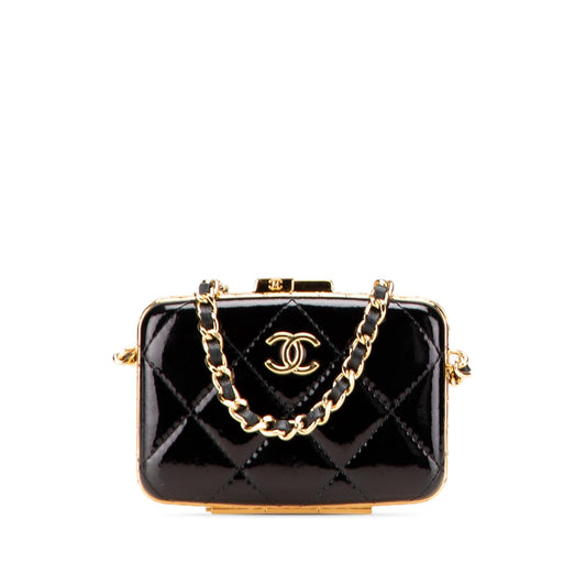Chanel Small Glazed Goatskin Box With Chain