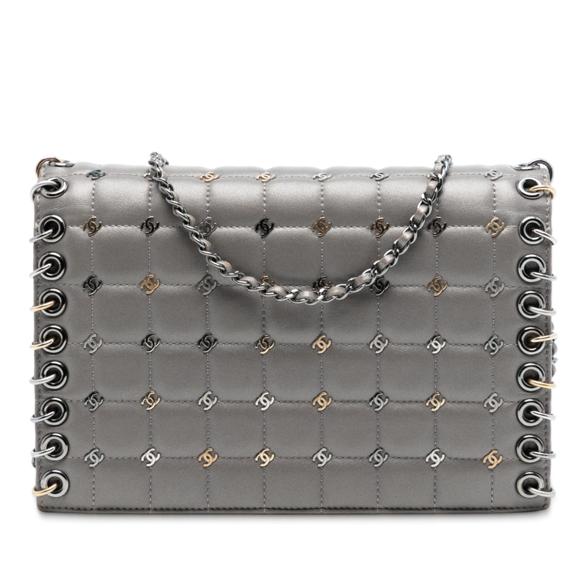 Chanel Small Lambskin Chocolate Bar CC Piercing Studded Chain Flap