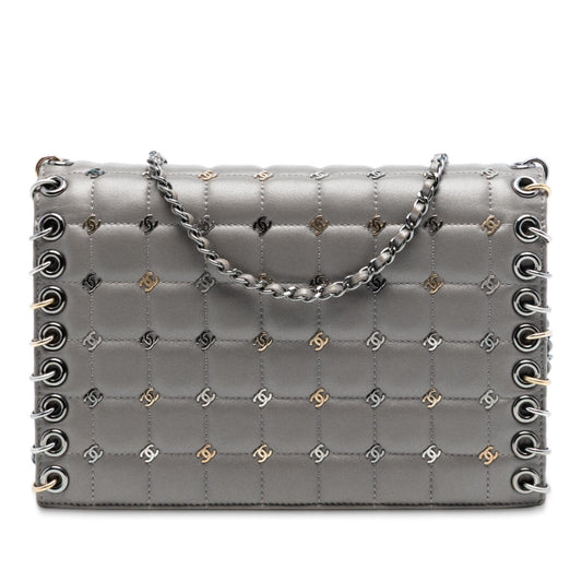 Chanel Small Lambskin Chocolate Bar CC Piercing Studded Chain Flap