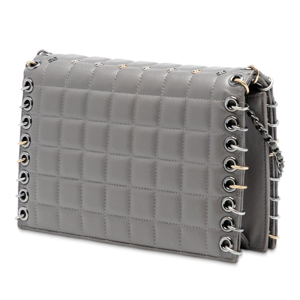 Chanel Small Lambskin Chocolate Bar CC Piercing Studded Chain Flap
