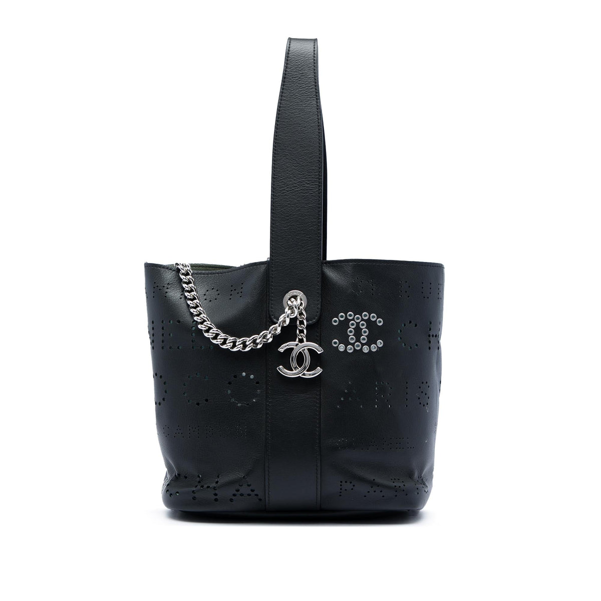 Chanel Small Perforated Calfskin Logo Eyelet Bucket Bag