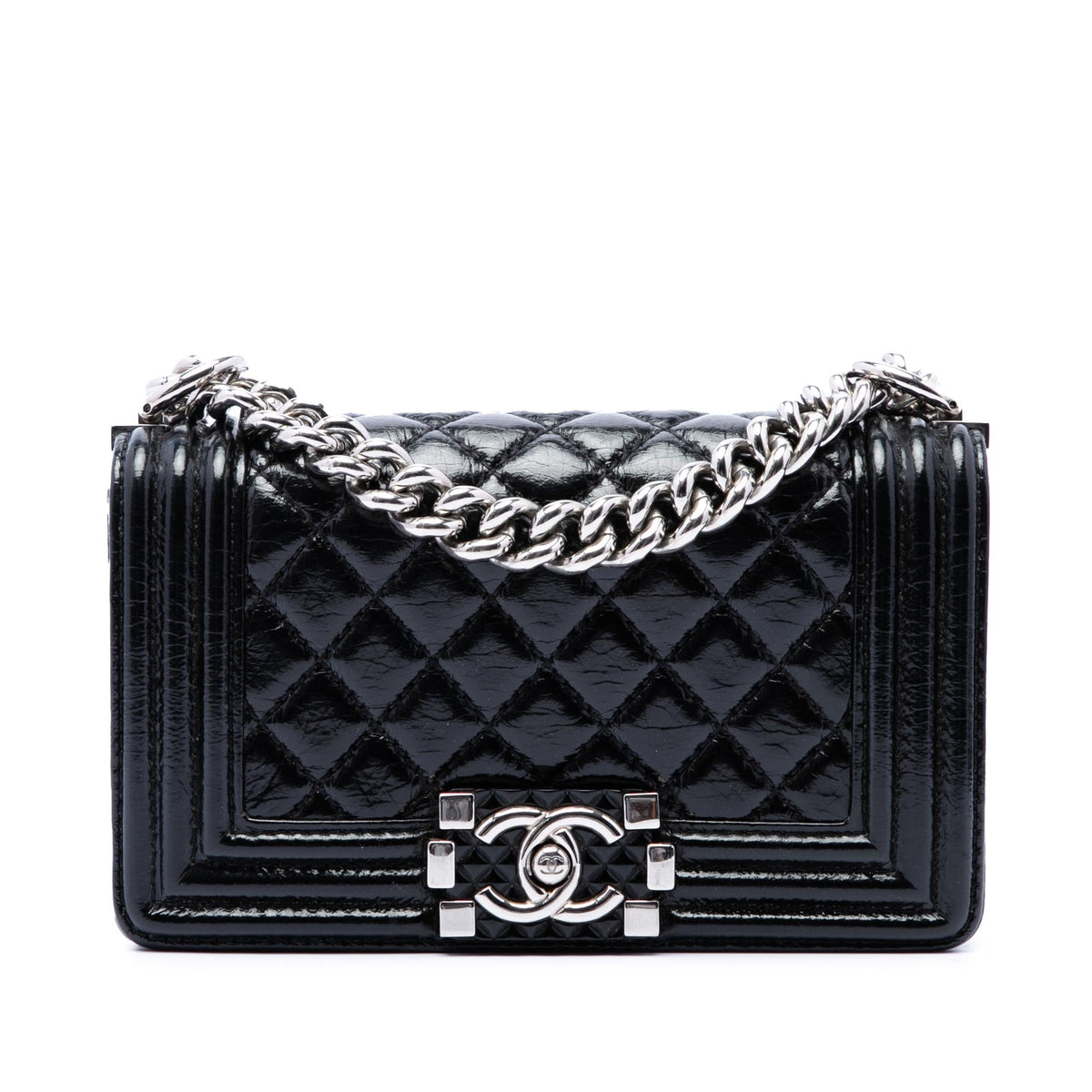 Chanel Small Quilted Crinkled Patent Boy Flap