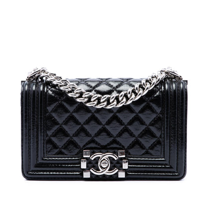 Chanel Small Quilted Crinkled Patent Boy Flap