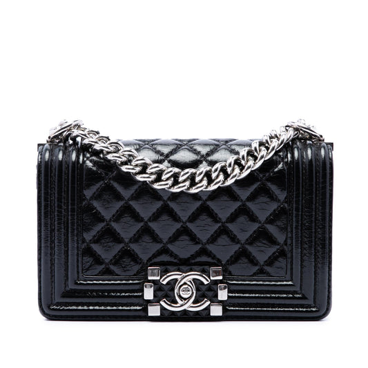 Chanel Small Quilted Crinkled Patent Boy Flap