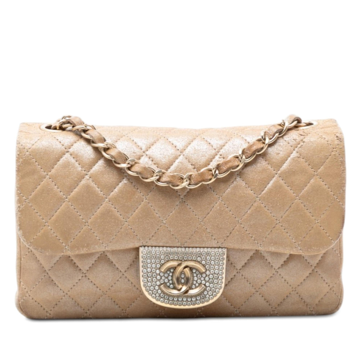 Chanel Small Quilted Iridescent Lambskin Pearl CC Crystal Flap
