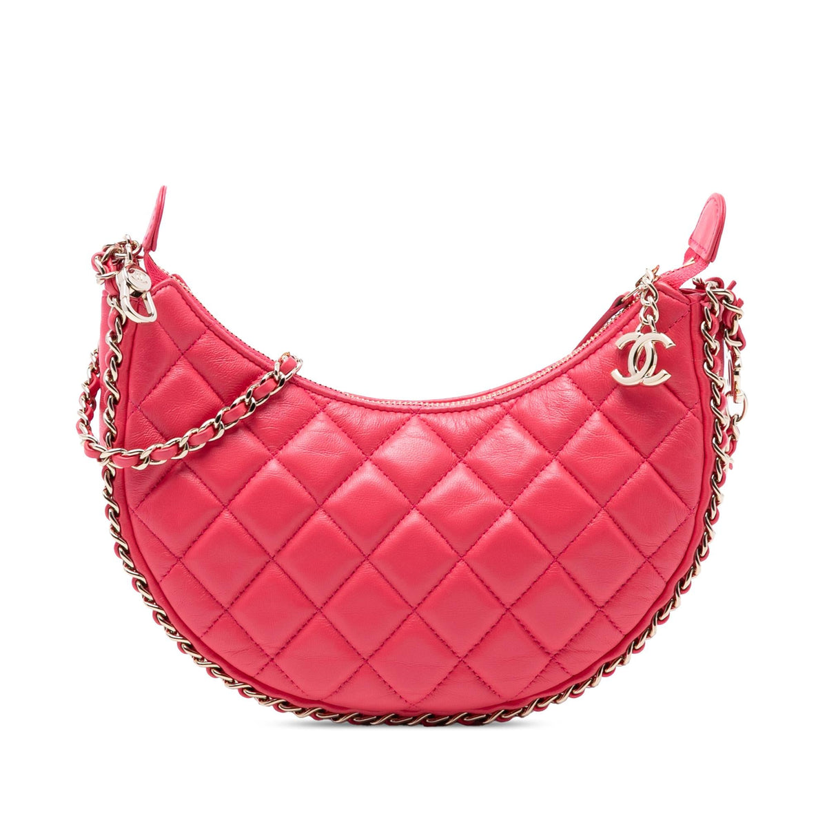 Chanel Small Quilted Lambskin Chain Around Hook Hobo Bag