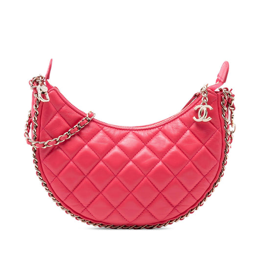 Chanel Small Quilted Lambskin Chain Around Hook Hobo Bag