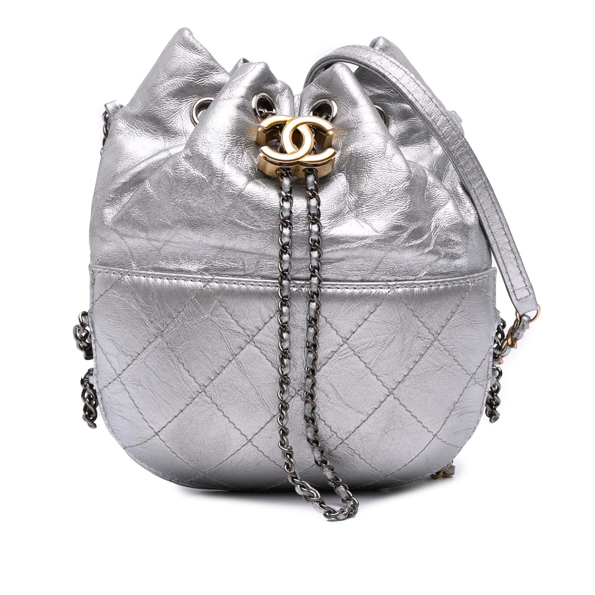 Chanel Small Quilted Metallic Aged Calfskin Gabrielle Bucket Bag