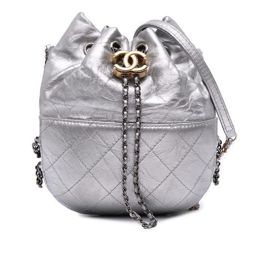 Chanel Small Quilted Metallic Aged Calfskin Gabrielle Bucket Bag