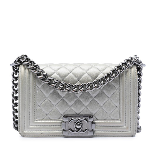 Chanel Small Quilted Metallic Caviar Boy Flap