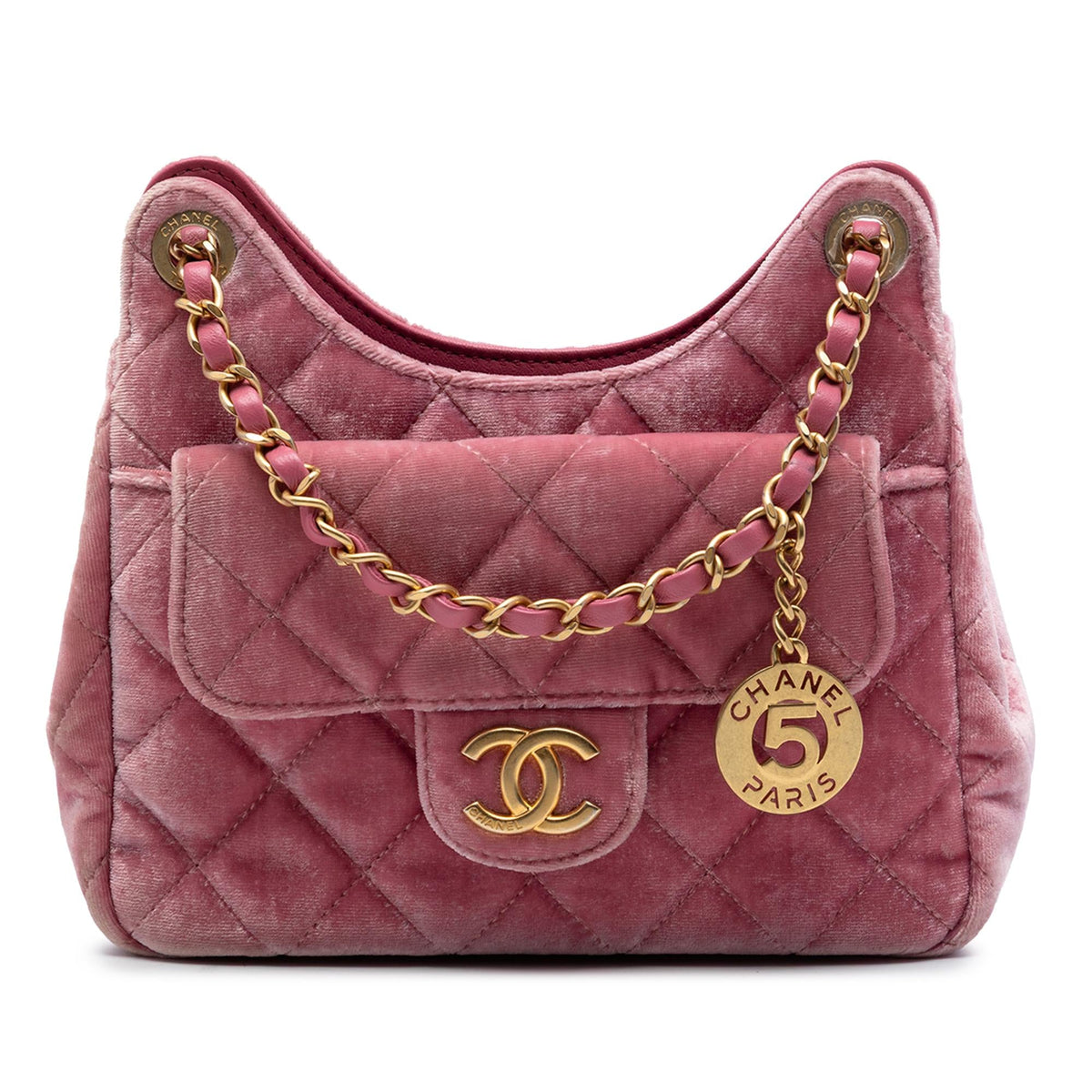 Chanel Small Quilted Velvet Wavy CC Hobo