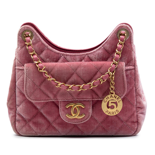 Chanel Small Quilted Velvet Wavy CC Hobo