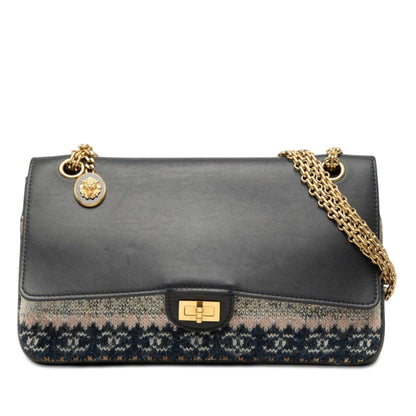 Chanel Smooth Calfskin and Knit Reissue 2.55 Medallion Nude Double Flap 226