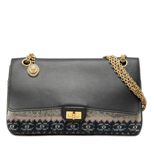 Chanel Smooth Calfskin and Knit Reissue 2.55 Medallion Nude Double Flap 226
