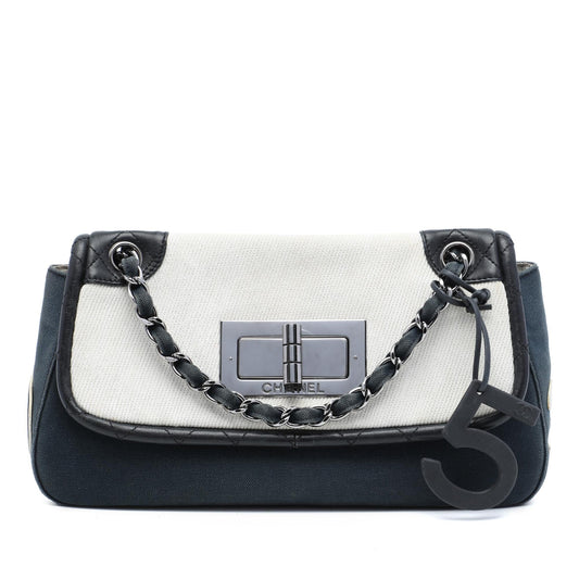 Chanel Tricolor Canvas and Leather No 5 Giant Mademoiselle Lock Flap Bag