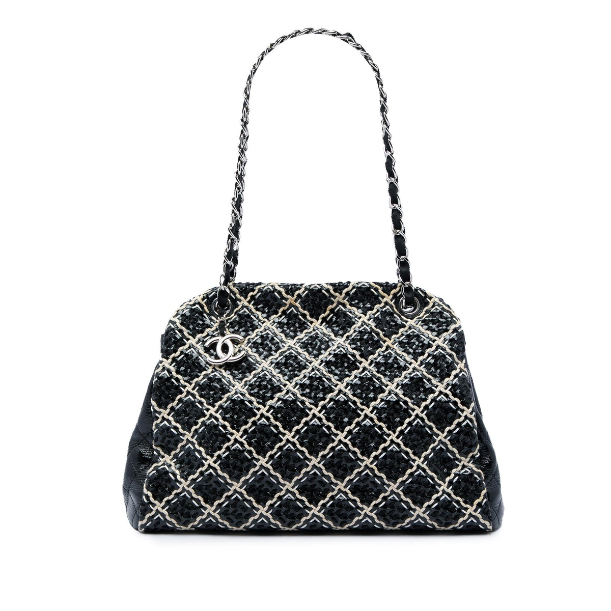 Chanel Tweed Woven Crinkled Patent Just Mademoiselle Bowler Bag